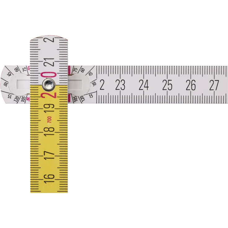 STABILA Zollstock Type 717, 2 m, weiß, weiß/gelbe metrische Schnellablese-Skala, Winkelfunktion, Meterstab aus PEFC-zertifiziertem Holz, Polyamid-Gelenke
