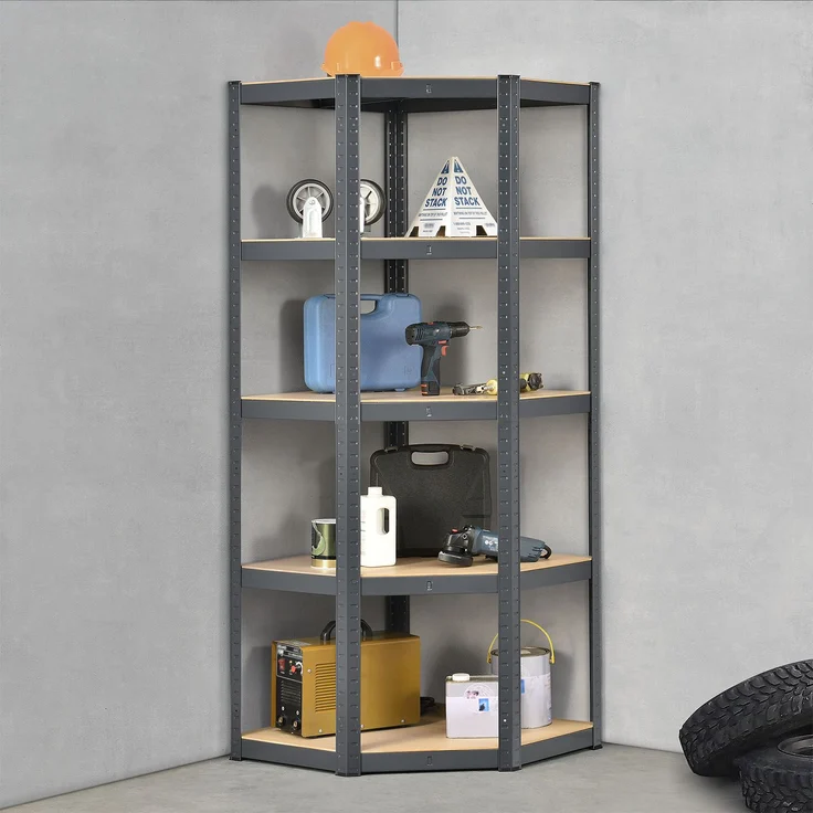 Juskys Eckregal Lageregal Corner Basic 180 x 70 x 40-70 cm | 875 kg | 5 Böden | Metall verzinkt | Schwerlastregal Steckregal Kellerregal Grau – Bild 2