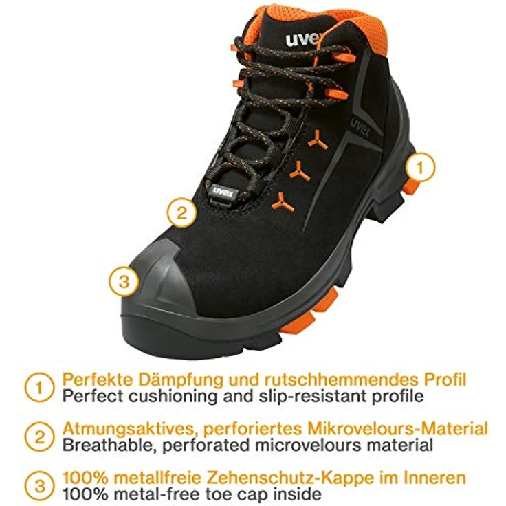 Uvex 65092  Unisex  Erwachsener  Sicherheitsstiefel  Schwarz  Orange  ESD  S3  SRC  Schnürverschluss – Bild 3