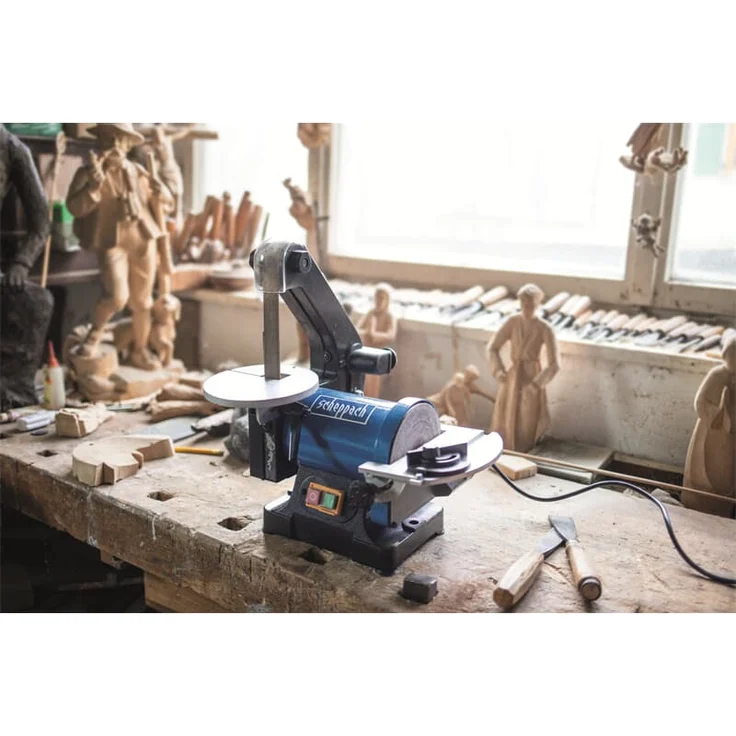 Scheppach BTS700 Bandschleifer (Tellerschleifer, 250W, Bandlänge 762mm-breite 25,4mm, SchleiftellerØ 125mm, 90°-45° verstellbarer Tisch, Geschwindigkeit 816m/min) – Bild 5