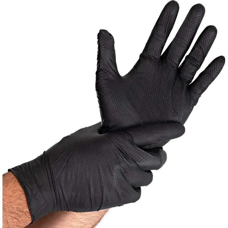 50 Stk. Nitril Handschuhe Diamond Grip | puderfrei | schwarz 8