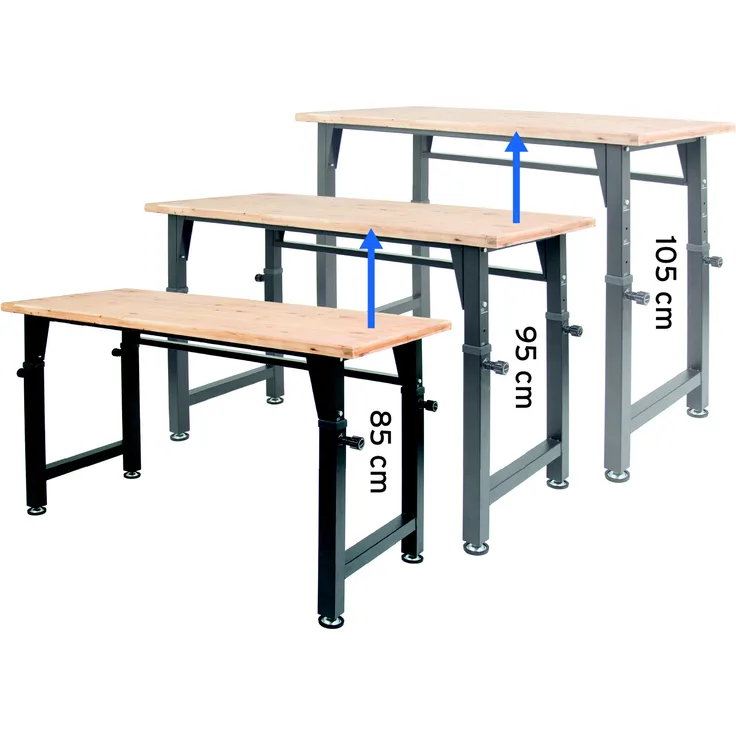 Höhenverstellbare Werkbank 85/95/105 cm mit starker 35 mm Arbeitsplatte