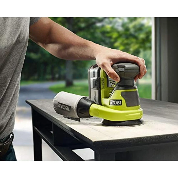 Ryobi Akku-Schleifmaschine R18ROS-0, kraftvoller Exzenterschleifer mit integrierter Staubabsaugung, Kletthaftung und ergonomischem Griff, für Feinschliff und Lackentfernung, grün, Art.-Nr. 5133002471 – Bild 3