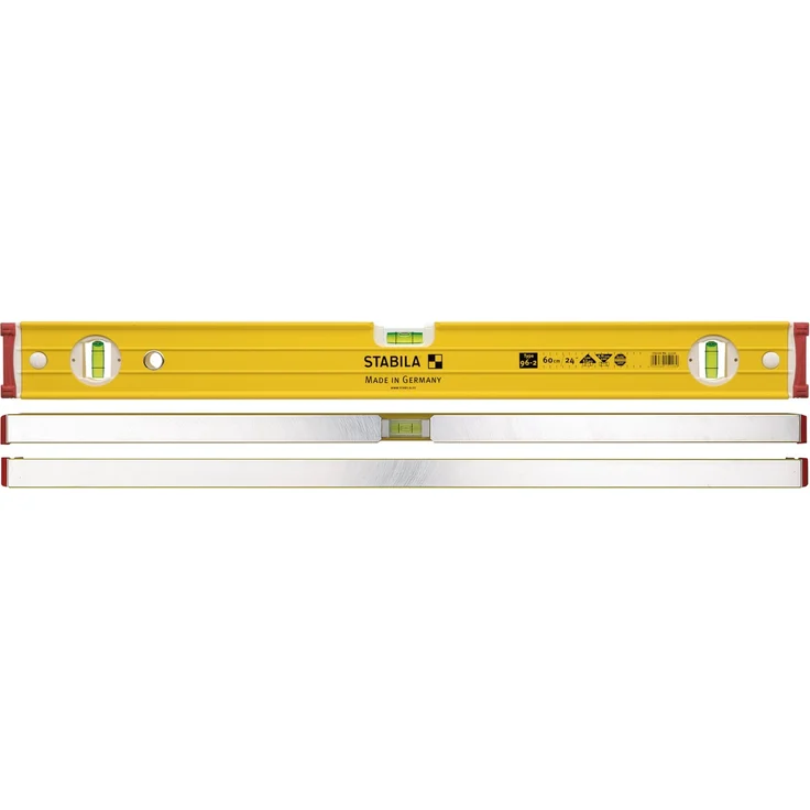 STABILA Wasserwaage Type 96-2, 40 cm, extrasteifes Alu-Profil, 1 Horizontal-Libelle, 2 Vertikal-Libellen, stoßdämpfende Endkappen, integrierte Rutsch-Stopper, Made in Germany – Bild 4