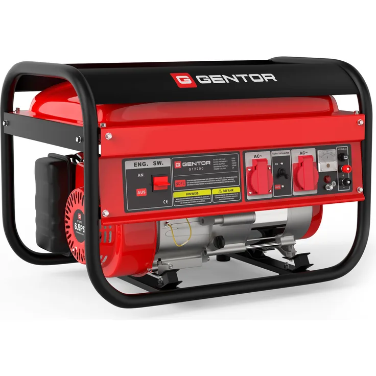 Gentor 4-Takt 6.5 PS GT2200 Stromerzeuger 2200 Watt Generator Notstromaggregat Benzin Strom Aggregat, 2x AC 230 Volt 1x DC 12 V