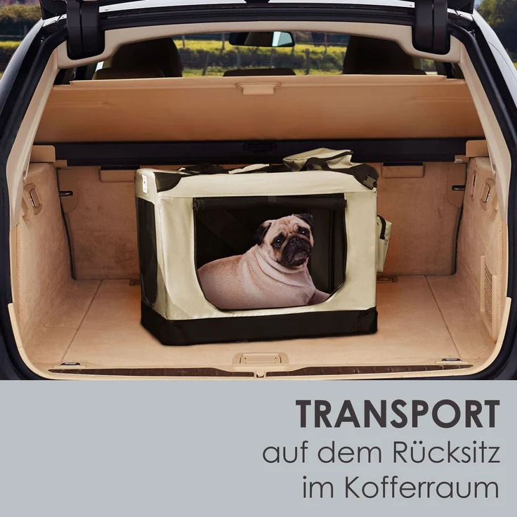 Juskys Hundetransportbox Lassie M (beige) faltbar - 42 x 60 x 44 cm - Hundebox mit Decke, Tasche & Griffen – Stoff Kleintiertasche für Hunde – Bild 7
