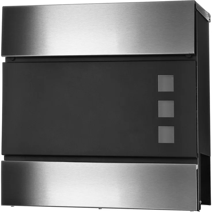 Briefkasten Edelstahl Wandbriefkasten Zeitungsfach Zeitungsrolle Namenschild Design Mailbox Kasten Postkasten Wandmontage - Edelstahl - Schwarz