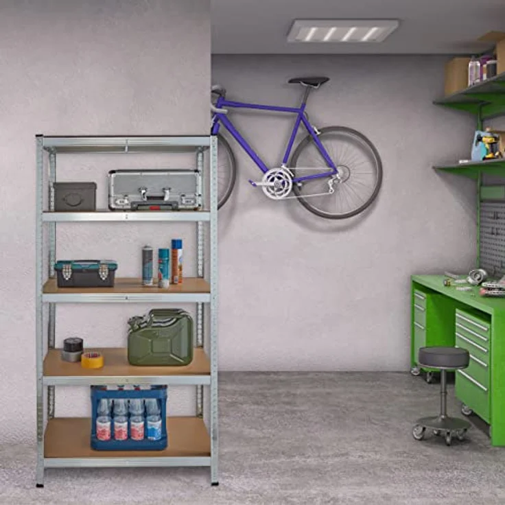 Schwerlastregal verzinkt, Traglast 875kg, 180x90x45 cm, 5 Böden, zum Stecken, Stahl, Lagerregal Keller, silber – Bild 2