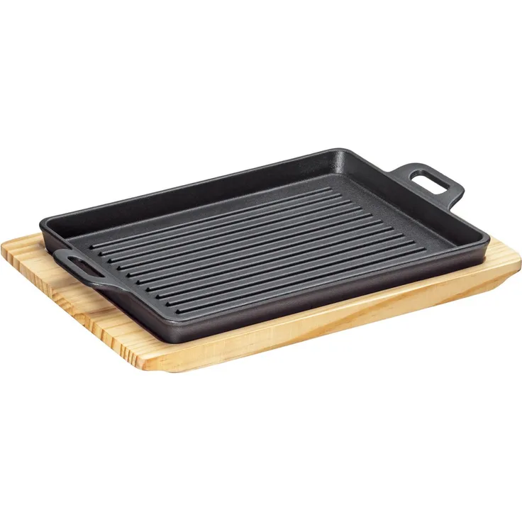 Küchenprofi Grillplatte Servierplatte eckig mit Holzbrett