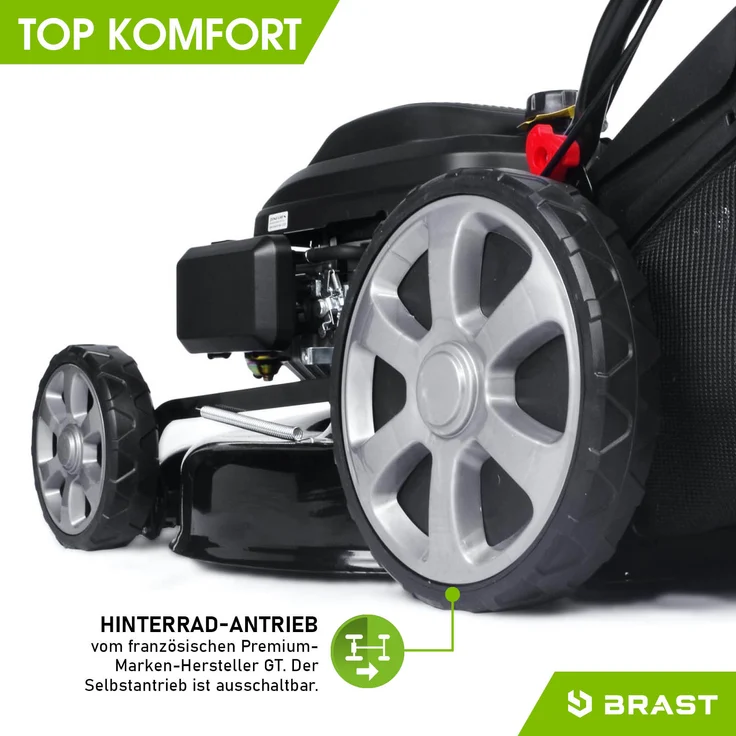 BRAST Rasenmäher Benzin 5,2kW(7PS) mit Antrieb + Elektrostart 53cm Schnittbreite 224ccm TÜV geprüft Stahlgehäuse 60L Fangkorb - Preisvergleich – Bild 7