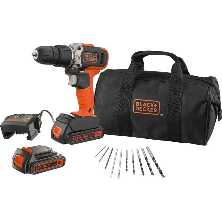 BLack & Decker 18V Schlagbohrmaschine 2X1 5AH mit 10-tlg. Zubehör
