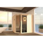 WEKA Element Ecksauna VARBERG 3, GTF, 194x194x199 cm, inkl. 7,5 kW Saunaofen OS mit Anschlusskabel und Spezial Sauna Leuchtenset, naturbelassen