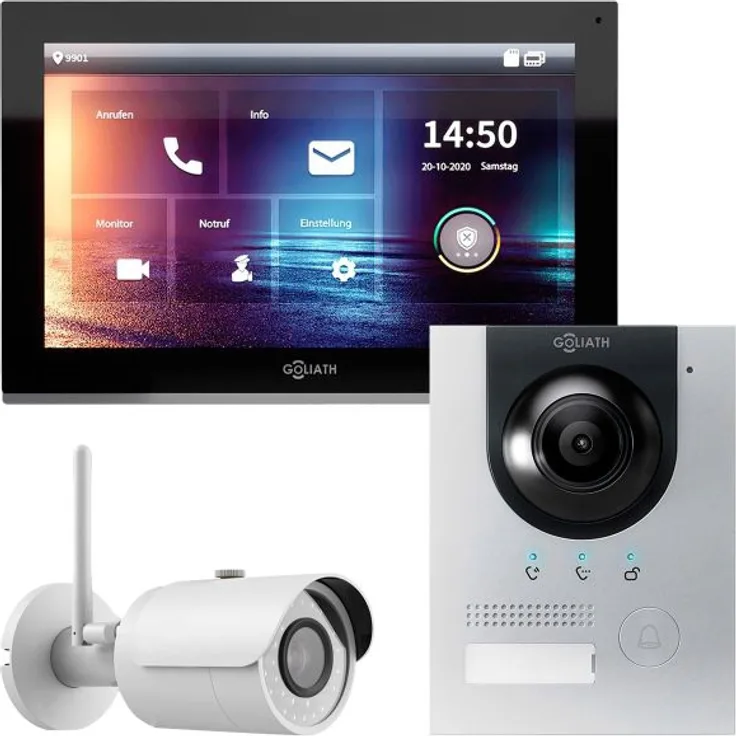 GOLIATH IP Video Türsprechanlage Unterputz Set für 1 Familienhaus Silber 1x 10 Monitor Schwarz mit WiFi-Kamera