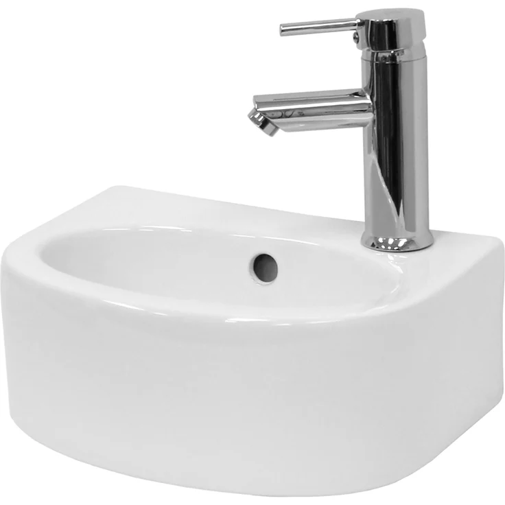 ecd germany Waschbecken Ovalform 340x225x130 mm weiß aus Keramik - inkl. Ablaufgarnitur mit Überlauf