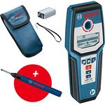Bosch Professional digitales Ortungsgerät GMS 120 (Bohrlochmarker, max. Detektionstiefe Holz-Eisenmetalle-Nichteisenmetalle-spannungsführende Leitungen 38-120-80-50 mm) - Amazon Exclusive Set