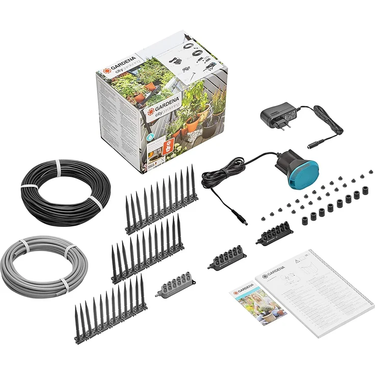 GARDENA city gardening Urlaubsbewässerung: Pflanzenbewässerungs-Set für drinnen und draußen, individuelle Bewässerung von bis zu 36 Pflanzen (1265-20) Netzbetrieb mit eingebautem Zeitschalter – Bild 1