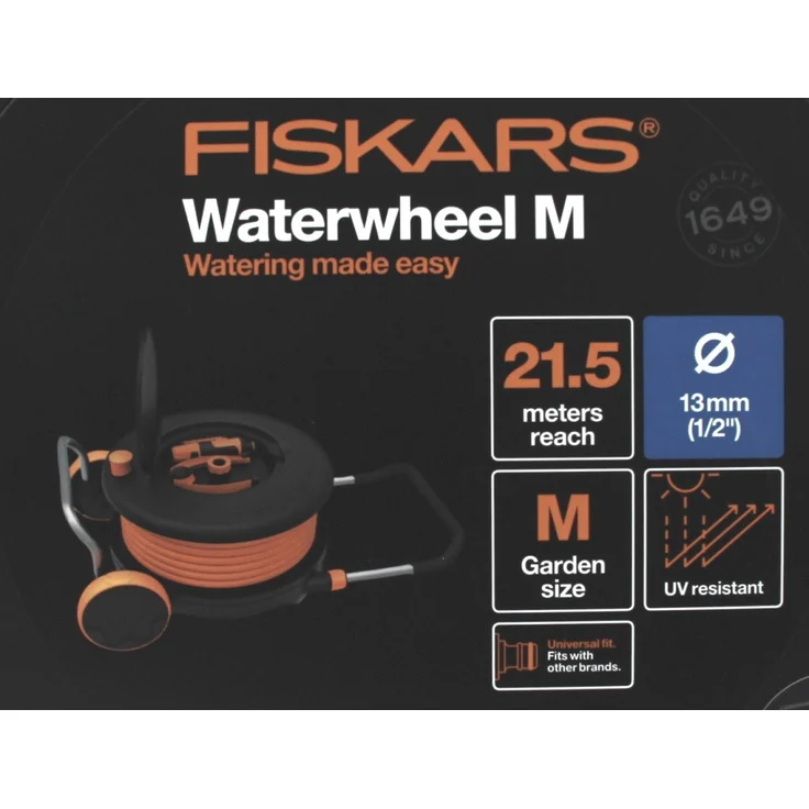 Fiskars Waterwheel M mit 20 m Schlauch (1023643) Zubehörfach mit Zubehör freite Platzierung 360° Drehung Schlauchwagen – Bild 9