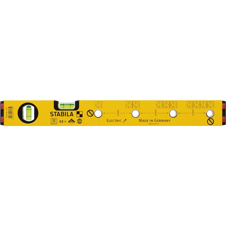 STABILA Elektriker-Wasserwaage Type 70 Electric, 43 cm, leichtes Alu-Profil, 1 Horizontal-Libelle, 1 Vertikal-Libelle, Markierlöcher, Made in Germany – Bild 3