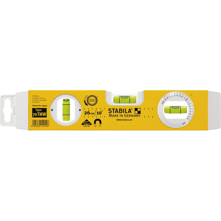 STABILA Torpedo-Wasserwaage Type 70 TMW, 26 cm, leichtes Alu-Profil, Magnetstreifen, 1 Horizontal-Libelle, 1 Vertikal-Libelle, 1 drehbare Winkel-Libelle, Made in Germany – Bild 3