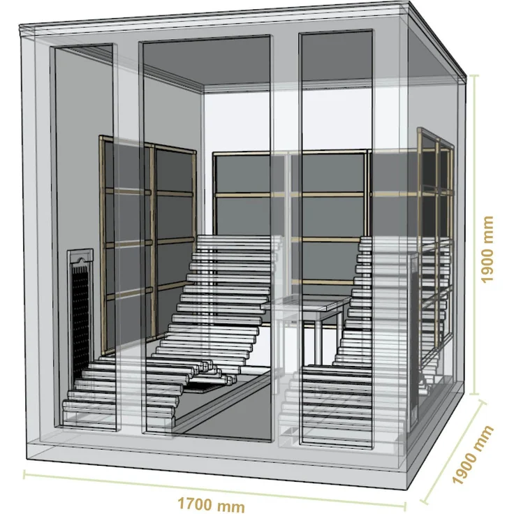 Artsauna Infrarotkabine Billund – Dual-Heizsystem Infrarotsauna - 2 Personen – LED-Farblicht, digitaler Steuerung – Hemlock-Holz, 170 x 190 x 190 cm – Bild 3