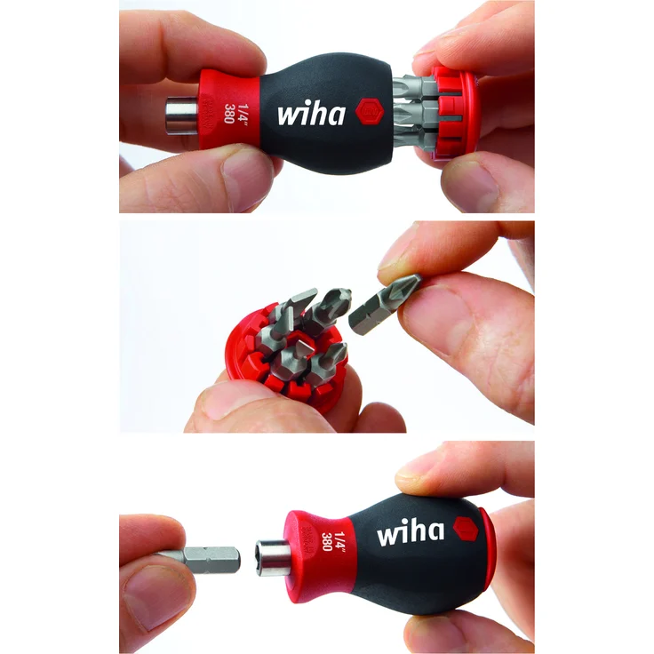 Wiha Magazin-Bithalter Stubby 3801-02 - Mini Schraubendreher mit 6 Bits im Griff - Schraubenzieher magnetisch mit Phillips und Pozidriv Bits - 1-4'' – Bild 2