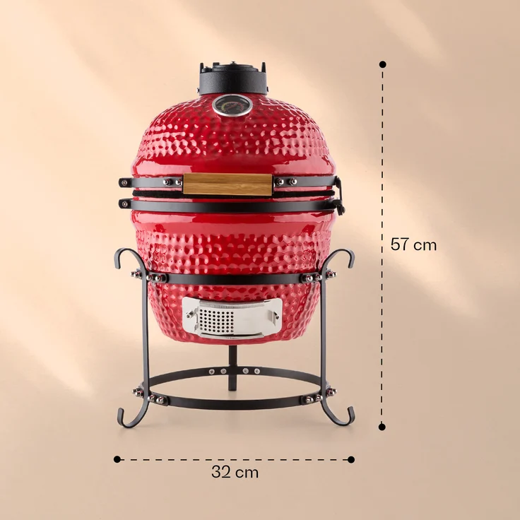 Princesize Kamado-Grill Keramikgrill Edelstahl-Grillrost Smoker BBQ rot Rot – Bild 7