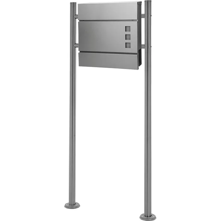 Briefkasten mit Zeitungsfach und Sichtfenster, silber, aus Edelstahl