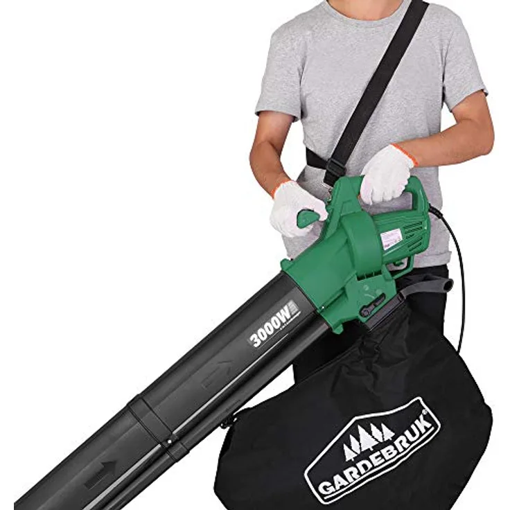 Gardebruk Elektro Laubsauger 3in1 3000W Schultergurt und Rollen Fangsack 45L Laubbläser Gartensauger Gartenbläser Häckselfunktion 3000 Watt