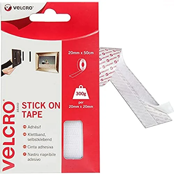VELCRO Stick On - Selbstklebendes Klettband - 2 cm x 0.5 m - weiß