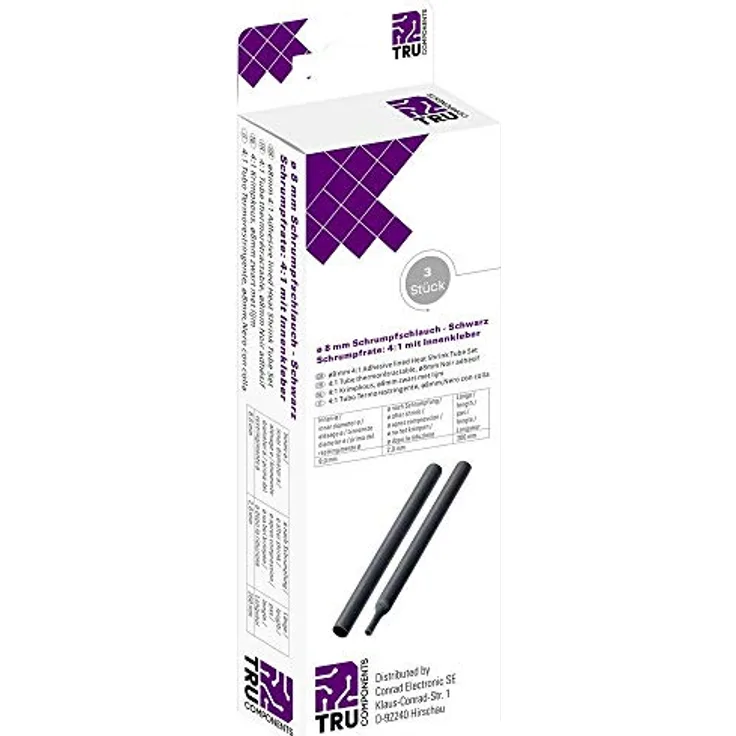 Tru Components 8445032 Schrumpfschlauch mit Kleber Schwarz 0.80 mm Schrumpfrate 4 1 3 St a 200 mm Länge (8445032)