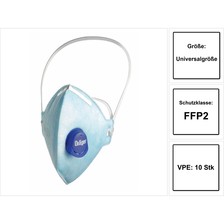 Dräger X-plore 1720 NR D V Halbmaske 10 Stück ( 3951084 ) FFP2 Partikelfiltrierend Universalgröße mit CoolMAX Ventil Atemschutzmaske