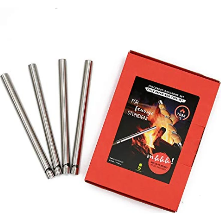 Take2 Grillspieße für Stockbrot, rostfreier Edelstahl, 4 Stück, silber, 20 cm lang – Bild 4