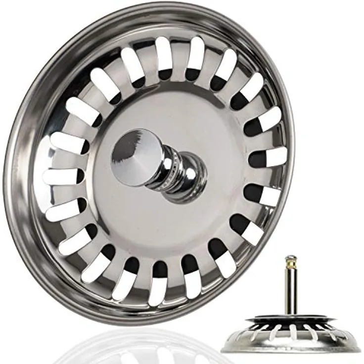 Siebkörbchen Spüle, Ø 82 mm, mit 48-69 mm Excenter Zapfen, Universal Spülbecken Sieb, aus rost-freiem Stahl, Ideal als Blanco Spülen Ersatzteil