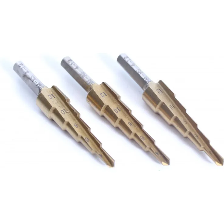 myMAW 3 x HSS TIN Stufenbohrer Metallbohrer Bohren Bohrer Metall Edelstahl 4-12 mm G 1