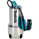 Makita PF1110 elektrische Tauchpumpe, Schmutzwasser 1.100 Watt 15.000 l/h Entwässerung max. Förderhöhe 10 m max. Förderdruck 1 bar max. Tauchtiefe 5 m max. Partikelgröße 35 mm max. Wassertemperatur 35 °C 5,9 kg