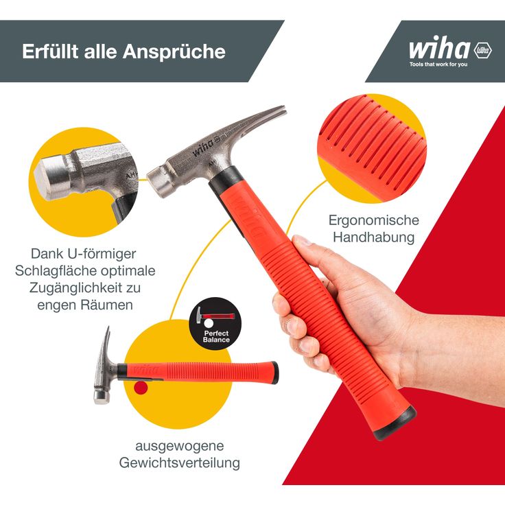 Wiha Elektriker Hammer 300g (42071), Werkzeug für Elektriker für elektrische Arbeiten, flacher Boden des Hammerstiels zum Platzieren von Kabeln und Dübeln – Bild 4