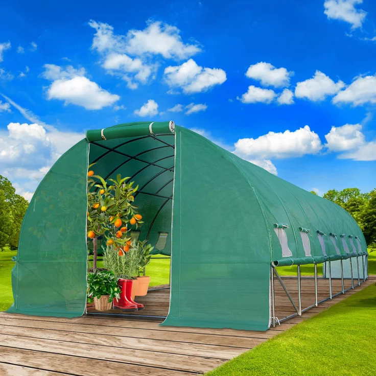 BRAST Gewächshaus Foliengewächshaus 300x800cm inkl. 6 Erdanker mit Stahlfundament aufrollbare Seitenwände schwere Qualität Folie 175g/m² – Bild 3