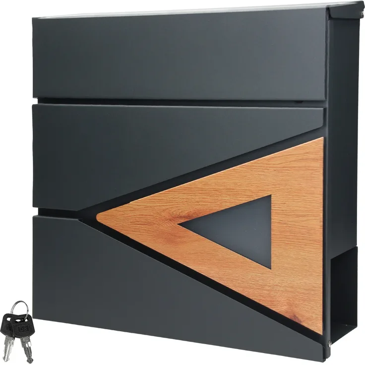Briefkasten 37x36,5x11 cm Anthrazit-Holzoptik aus Stahl ML-Design