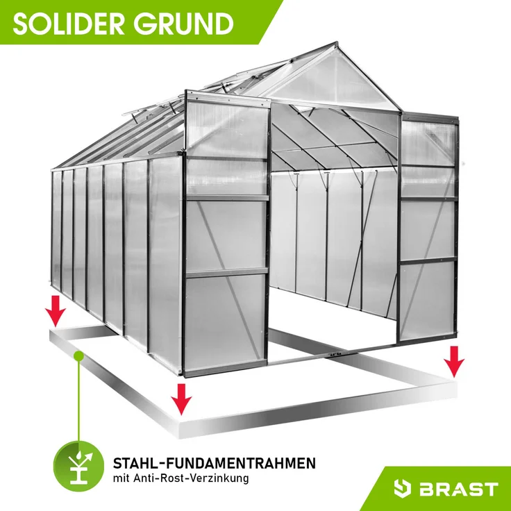 BRAST Gewächshaus Aluminium 430x250x235cm Grau mit Fundament rostfrei TÜV geprüft Alu Treibhaus Glashaus Tomatenhaus – Bild 7