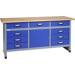 Küpper 12877 Werkbank 9 Schubladen, 1 Tür Ultramarin-Blau, Silber-Grau 1700 mm x 840 mm x 600 mm