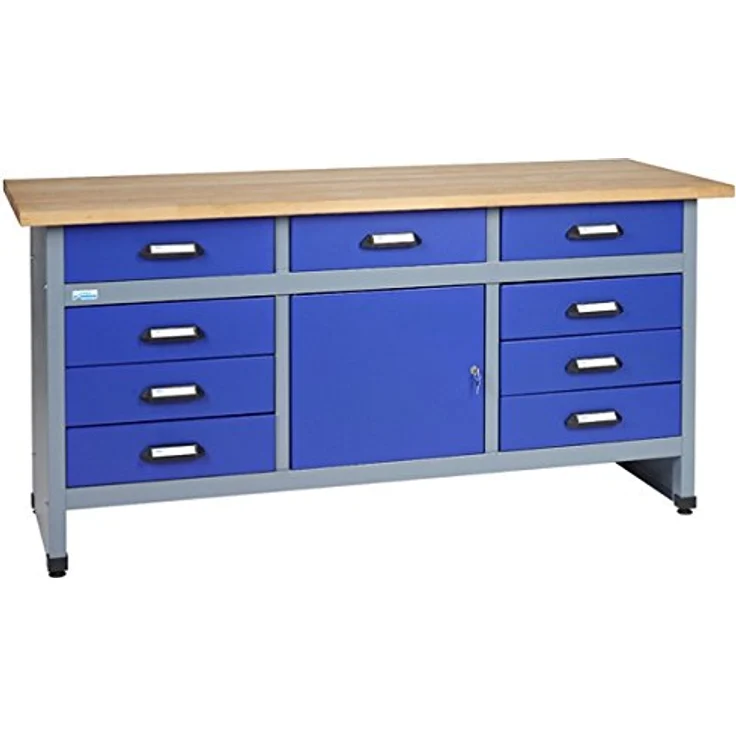 Küpper 12877 Werkbank 9 Schubladen, 1 Tür Ultramarin-Blau, Silber-Grau 1700 mm x 840 mm x 600 mm – Bild 1