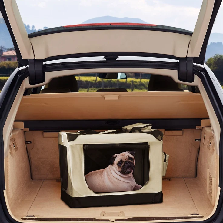 Juskys Hundetransportbox Lassie M (beige) faltbar - 42 x 60 x 44 cm - Hundebox mit Decke, Tasche & Griffen – Stoff Kleintiertasche für Hunde – Bild 2