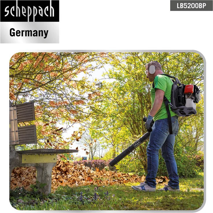 Scheppach Benzin Laubbläser LB5200BP, Anti-Vibrationssystem, 51,7 cm³ 2-Takt-Benzinmotor 1400W, Luftgeschwindigkeit 295 km/h, rückentragbar – Bild 12