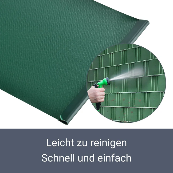 Juskys PVC Sichtschutzstreifen Doppelstabmatten Zaun - 35m x 19 cm - 30 Befestigungsclips - grün - Zaunfolie Sichtschutz Windschutz Garten Gartenzaun – Bild 6