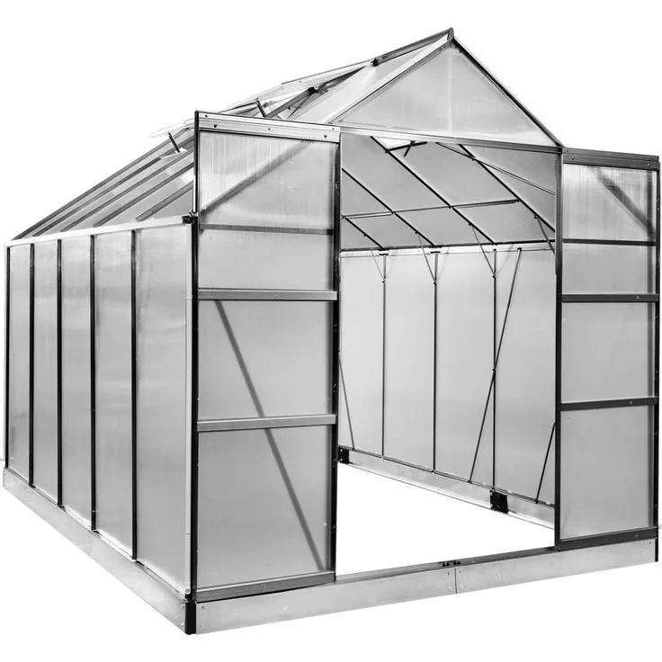 BRAST Gewächshaus Aluminium 310x250x235cm Grau mit Fundament rostfrei TÜV geprüft Alu Treibhaus Glashaus Tomatenhaus