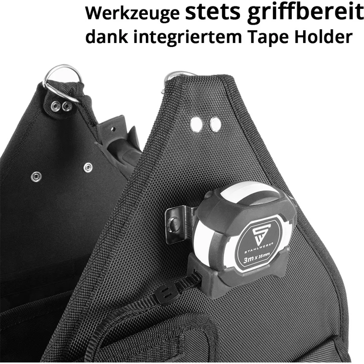 STAHLWERK Werkzeugtasche mit 11 Außentaschen und 2 großen Innenfächern mit jeweils 5 Innentaschen, robuste Montagetasche - Werkzeugkoffer - Werkzeugbeutel mit Tragegriff und Schultergurt – Bild 5