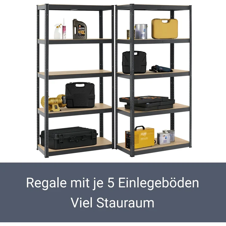 Juskys Lagerregal Basic 2er Set 180x90x40 cm – 2 Schwerlastregale mit 10 Böden – max. 1750 kg - Metall verzinkt - Regale Kellerregal Metallregal – Bild 3