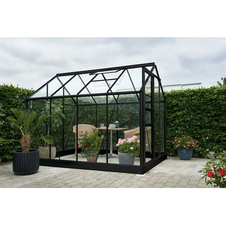 Halls Gewächshaus Popular 86, 2,57 x 1,93 x 1,96 m, Schwarz m/3 mm Sicherheitsglas
