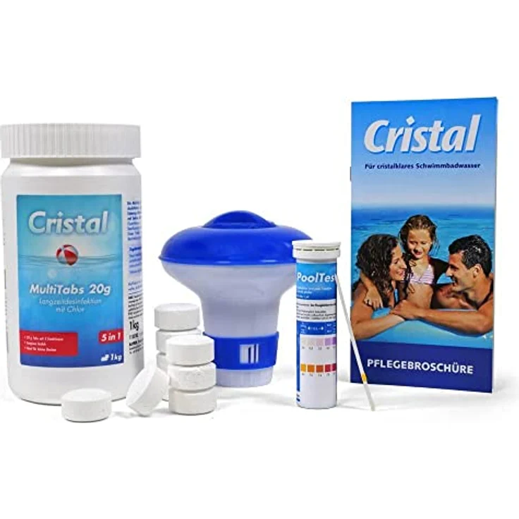 Cristal SET MultiTabs Chlor 5 in 1 (20 g), Chlordosierer + Teststreifen – Bild 1
