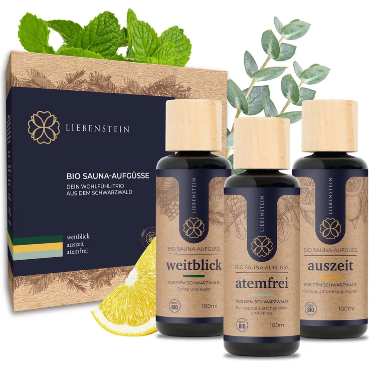 Liebenstein BIO Saunaaufguss SET Wohlfühl-Trio - 3x 100ml Sauna Aufguss naturrein – Bild 1